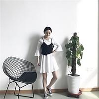 womens casualdaily simple black and white dress solid round neck above ...