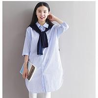 womens casualdaily simple shirt striped shirt collar sleeve cotton