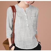 womens casualdaily simple t shirt solid stand short sleeve linen