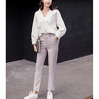 womens high rise micro elastic loose pants street chic straight solid