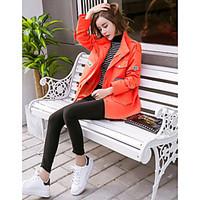Women\'s Going out Casual/Daily Vintage Street chic Spring Fall Coat, Letter Notch Lapel Long Cotton