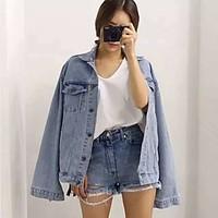 Women\'s Casual/Daily Beach Simple Spring Summer Denim Jacket, Color Block Shirt Collar Regular Spandex Tassel