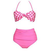 Women\'s Halter Bikinis , High Rise/Dot Nylon/Spandex Pink