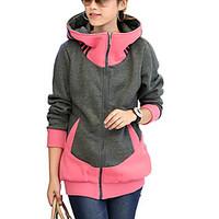 Women\'s Plus Size / Casual/Daily Simple Regular HoodiesColor Block Blue / Gray Hooded Long Sleeve Polyester All Seasons