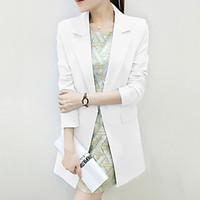 womens fall blazer solid shirt collar long sleeve blue white polyester ...