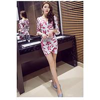 womens club simple bodycon dress floral v neck asymmetrical length sle ...