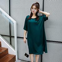 womens casualdaily simple loose dress solid round neck midi length sle ...