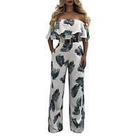 Women\'s High Rise Going out Casual/Daily Holiday JumpsuitsSexy Slim Vintage Boho Wide Leg Backless Ruffle Fashion Print Vintage Spring Summer