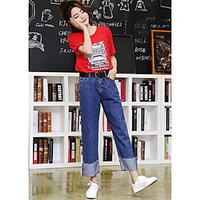 womens high rise inelastic jeans pants simple loose solid