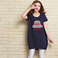 Women\'s Going out Casual/Daily Cute Chinoiserie Summer T-shirt Skirt Suits, Geometric Letter Round Neck Short Sleeve