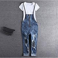 Women\'s Mid Rise strenchy Jeans Overalls Pants, Simple Harem Solid