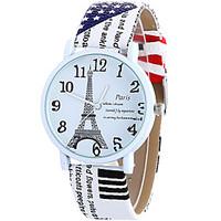 Women\'s Fashion Cool Quartz Casual Watch Leather Belt Paris Eiffer Tower Pattern Watch Unique Watch Strap Watch