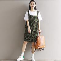 womens casual cute loose dress camouflage color strap above knee sleev ...