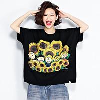 Women\'s Daily Cute Street chic T-shirt, Print Round Neck Short Sleeve Cotton