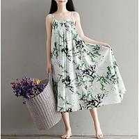 womens casual vintage chinoiserie loose dress print strap maxi slings  ...