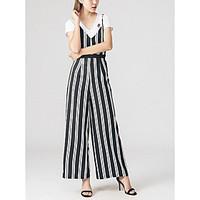 womens high waist micro elastic overalls pants sexy wide leg striped