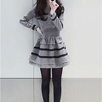 womens patchwork black gray dress sexy plus sizes round neck long slee ...