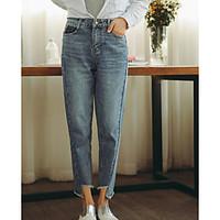 womens high rise micro elastic jeans pants simple loose straight solid