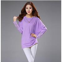 womens casual simple t shirt solid round neck long sleeve cotton