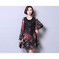 womens casualdaily simple summer blouse floral round neck long sleeve  ...