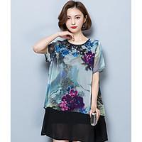 Women\'s Casual/Daily Simple Summer T-shirt, Floral Round Neck Short Sleeve Polyester