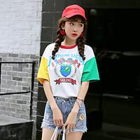 womens daily simple cute t shirt color block round neck short sleeve c ...