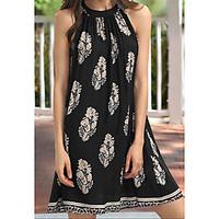 Women\'s Casual/Daily Simple Sheath Dress, Print Halter Above Knee Sleeveless Polyester Summer Mid Rise Stretchy Medium