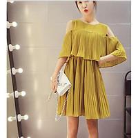 womens daily loose dress solid round neck knee length half sleeve acry ...