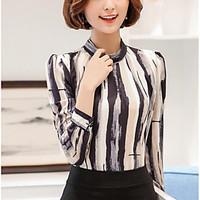 womens daily simple spring summer blouse striped stand long sleeve oth ...