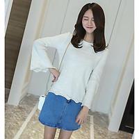 womens daily simple spring summer t shirt solid round neck long sleeve ...