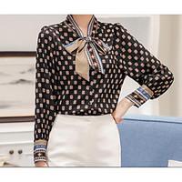 womens casual simple blouse print crew neck long sleeve cotton thin