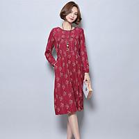 womens casualdaily simple loose dress floral round neck knee length sl ...