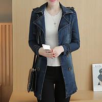 womens going out simple fall denim jacket solid stand long sleeve regu ...