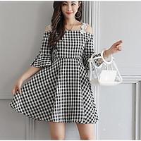 Women\'s Daily Skater Dress, Lattice Strap Mini Slings Cotton Polyester Summer High Rise Micro-elastic Medium