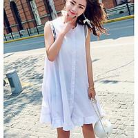 womens daily loose dress solid round neck above knee sleeveless cotton ...