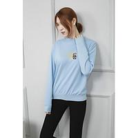 Women\'s Casual/Daily Simple Sweatshirt Solid Round Neck Micro-elastic Cotton Long Sleeve Spring