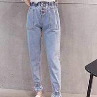 womens high rise micro elastic jeans pants street chic loose solid