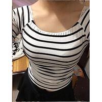 Women\'s Going out Cute Summer T-shirt, Striped Boat Neck Short Sleeve Cotton Thin