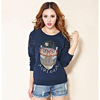 Women\'s Casual/Daily Simple Sweatshirt Leopard Round Neck Micro-elastic Cotton Long Sleeve