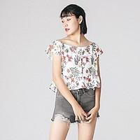 womens daily simple blouse floral round neck short sleeve polyester