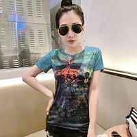 womens casualdaily simple t shirt print round neck short sleeve polyes ...