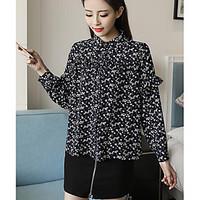 Women\'s Casual/Daily Simple Blouse, Polka Dot Shirt Collar Long Sleeve Cotton Thin