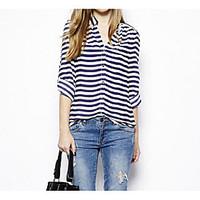 womens casualdaily simple shirt striped v neck long sleeve polyester