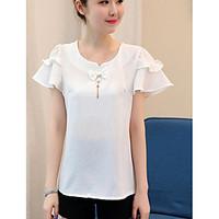 womens going out street chic blouse solid round neck short sleeve othe ...