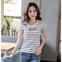 Women\'s Casual Simple Summer T-shirt, Striped Round Neck Short Sleeve Cotton