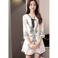 Women\'s Casual Simple Summer Shirt, Print V Neck 3/4 Length Sleeve Polyester