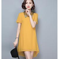 Women\'s Going out Casual/Daily Sheath Dress, Solid Shirt Collar Above Knee Short Sleeve Chiffon Summer Mid Rise Inelastic Medium