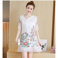 Women\'s Going out Casual/Daily Chiffon Dress, Embroidered V Neck Above Knee ½ Length Sleeve Chiffon Organza Summer Mid Rise Micro-elastic