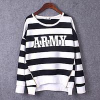 Women\'s Casual/Daily Simple Sweatshirt Striped Round Neck Micro-elastic Cotton Long Sleeve