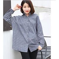 Women\'s Casual/Daily Simple Shirt, Striped Shirt Collar Long Sleeve Linen